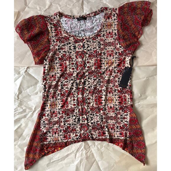 FYLO Tops - Fylo Blouse Medium Floral Paprika Short Sleeve NWT